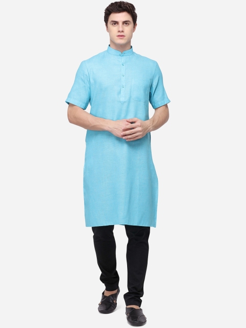 

JADE BLUE Men Blue Woven Design Straight Modi Kurta