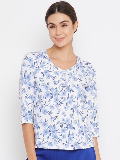 

Clovia Women White & Blue Printed Lounge T-Shirt LT0133P03S