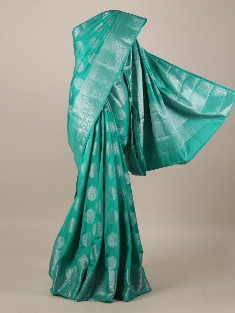 Pothys Green & Silver-Toned Jute Silk Woven Design Saree