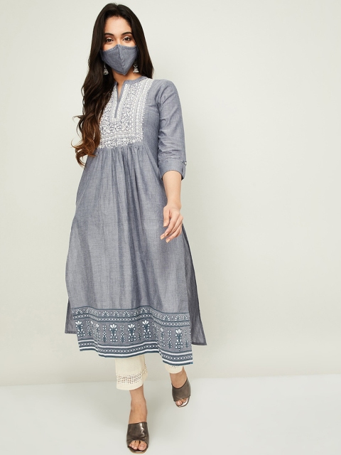 

Melange by Lifestyle Women Blue Yoke Design Kurta with Churidar