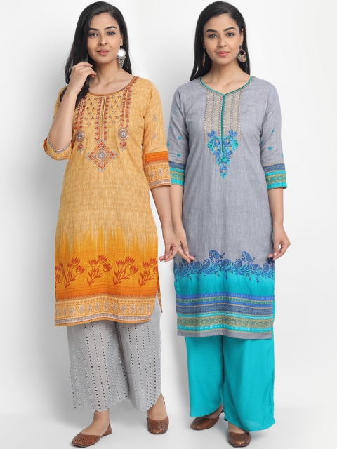 

7Threads Women Multicoloured Set of 2 Yoke Design Straight Kurta, Multi
