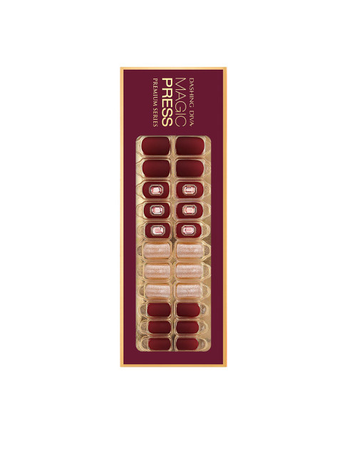

Dashing Diva Maroon & Gold MAGICPRESS QUEEN BURGANDY Artificial Nails