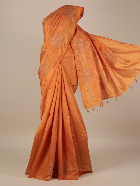 

Pothys Orange Woven Design Jute Silk Saree