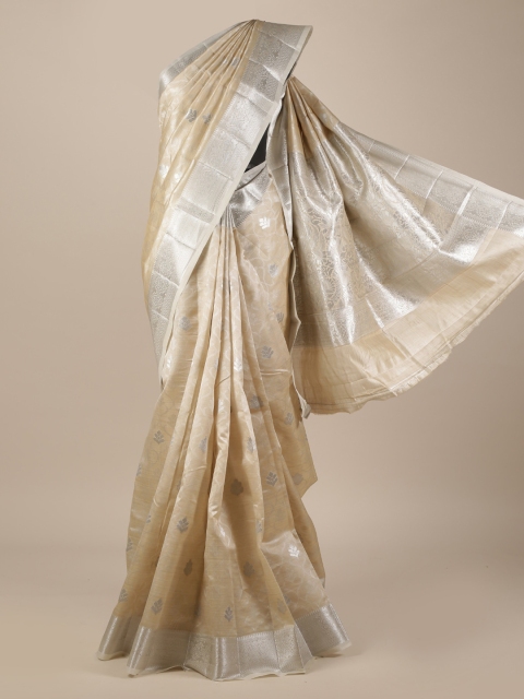 

Pothys Cream-Coloured Printed Jute Silk Saree