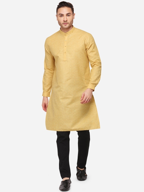 

JADE BLUE Men Yellow Woven Design Straight Modi Kurta, Beige