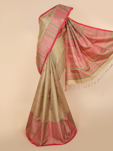 

Pothys Cream-Coloured & Red Pure Silk Woven Design Kanjeevaram Saree