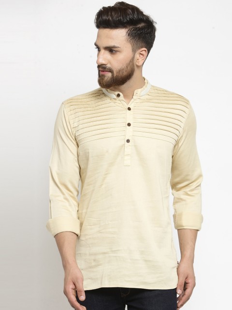 

RG DESIGNERS Men Cream-Coloured Embroidered Pathani Kurta