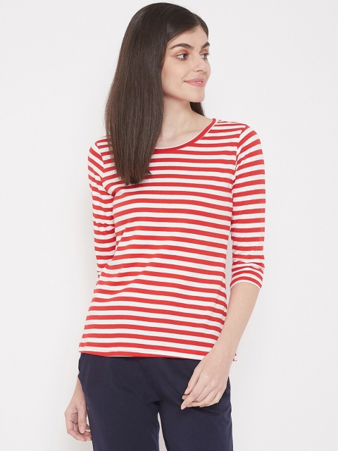 

Clovia Women Red & White Striped Lounge T-Shirt LT0148P043