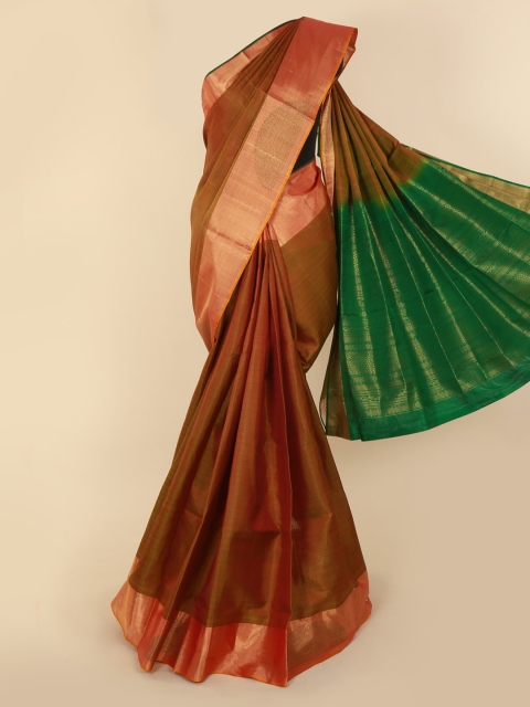 

Pothys Brown & Green Pure Silk Woven Design Kanjeevaram Saree