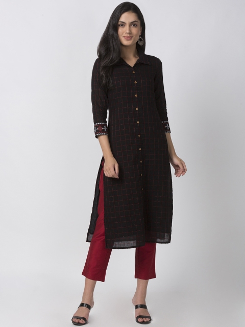 

Ethnicity Women Black Checked Straight Kurta
