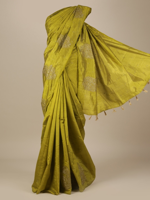 

Pothys Fluorescent Green Woven Design Jute Silk Saree