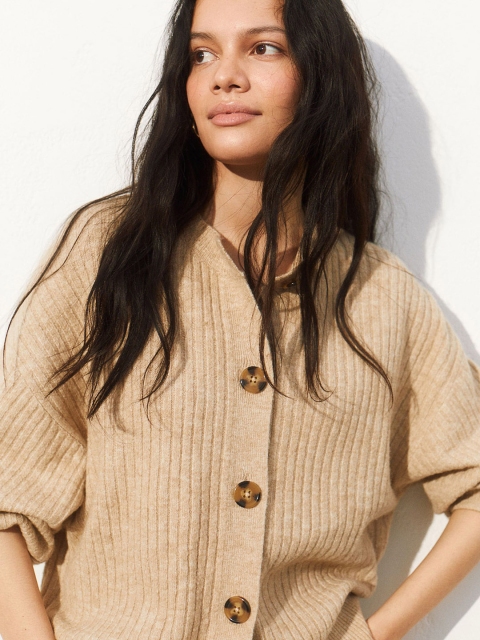 

Rib-knit cardigan, Beige