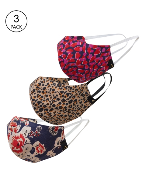 

Accessorize Women Pack of 3 Printed 2-Ply Anti-Pollution Reusable Cloth Masks, Navy blue