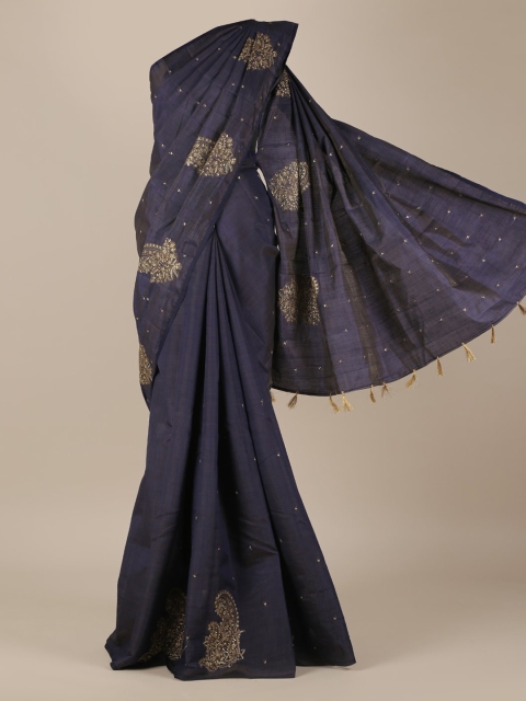

Pothys Navy Blue Embellished Jute Silk Saree