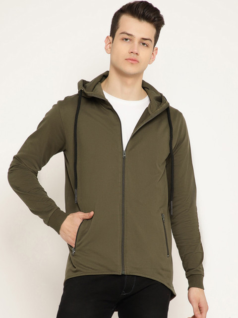 

PUNK Men Olive Green Solid Hooded Sweatshirt