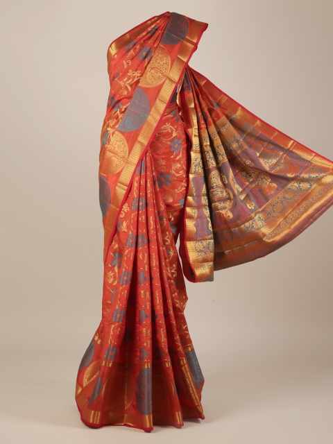 

Pothys Red & Gold-Toned Jute Silk Printed Saree