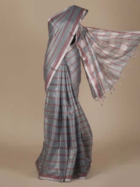 

Pothys Grey Striped Pure Linen Saree
