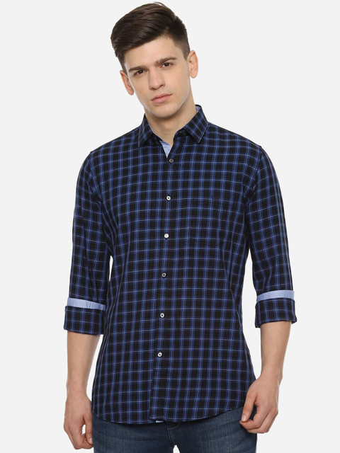 

Van Heusen Sport Men Navy Blue Slim Fit Checked Casual Shirt