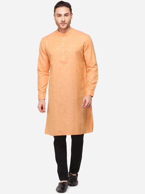 

JADE BLUE Men Peach-Coloured Woven Design Straight Modi Kurta