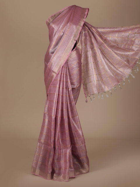 

Pothys Pink Striped Pure Linen Saree