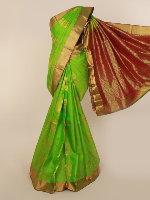 

Pothys Green & Gold-Toned Pure Silk Woven Design Kanjeevaram Saree