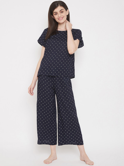 

Clovia Women Navy Blue & White Printed Night Suit