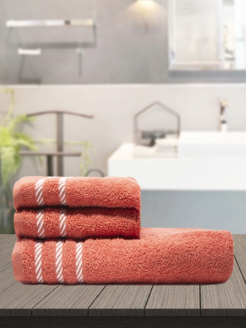 

Trident Unisex Set of 3 Peach-Coloured & White Solid 380 GSM Towel Set