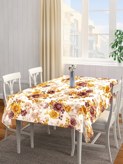 

KLOTTHE Off-White & Yellow Floral Printed 90" x 60" Cotton Table Cover