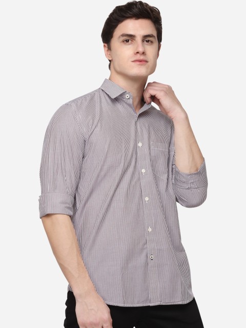 

Greenfibre Men Off-White & Brown Regular Fit Striped Casual Shirt