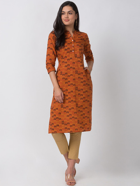 

Ethnicity Women Orange Printed Straight Kurta