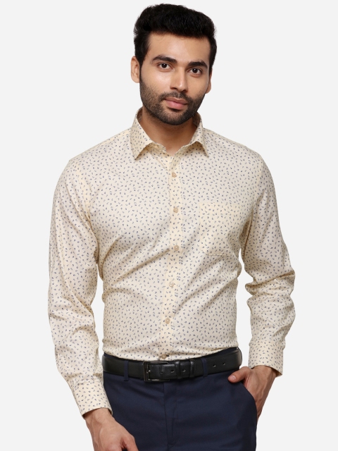 

Greenfibre Men Cream-Coloured & Blue Regular Fit Printed Formal Shirt