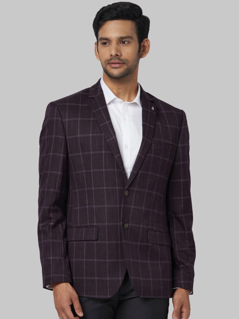 

Park Avenue Men Brown Checked Single-Breasted Formal Blazer