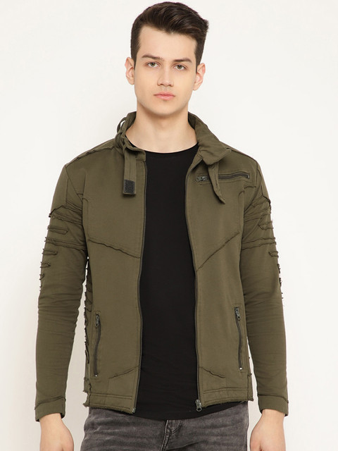 

PUNK Men Olive Green Solid Sweatshirt