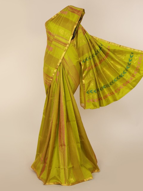

Pothys Green Pure Silk Striped Kanjeevaram Saree