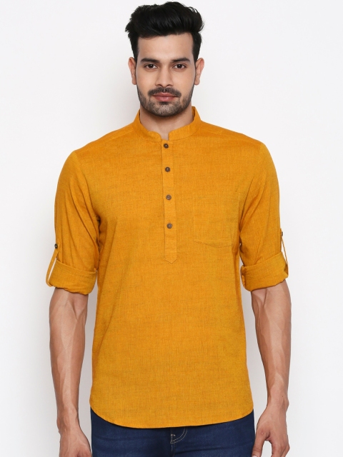 

indus route by Pantaloons Men Mustard Yellow Solid Straight Kurta