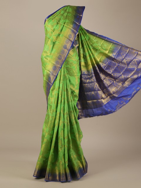 

Pothys Green Printed Jute Silk Saree