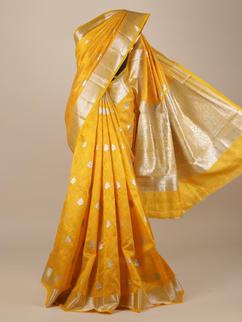 

Pothys Yellow Printed Jute Silk Saree
