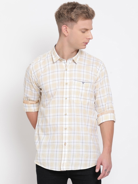 

COBB Men Yellow & White Slim Fit Checked Casual Shirt