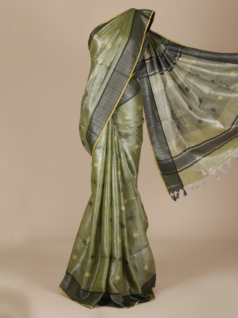 

Pothys Green Woven Design Pure Linen Saree