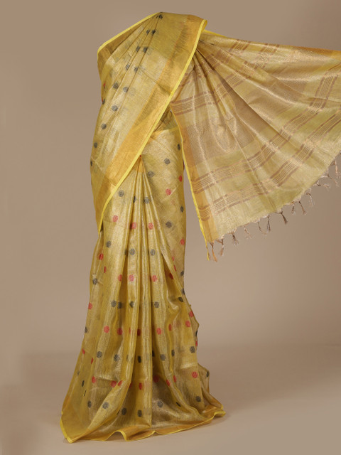 

Pothys Yellow Printed Pure Linen Saree