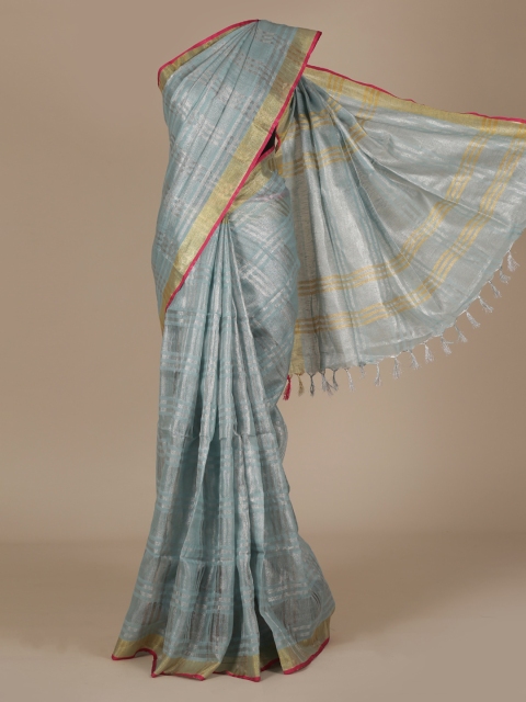 

Pothys Blue Checked Pure Linen Saree