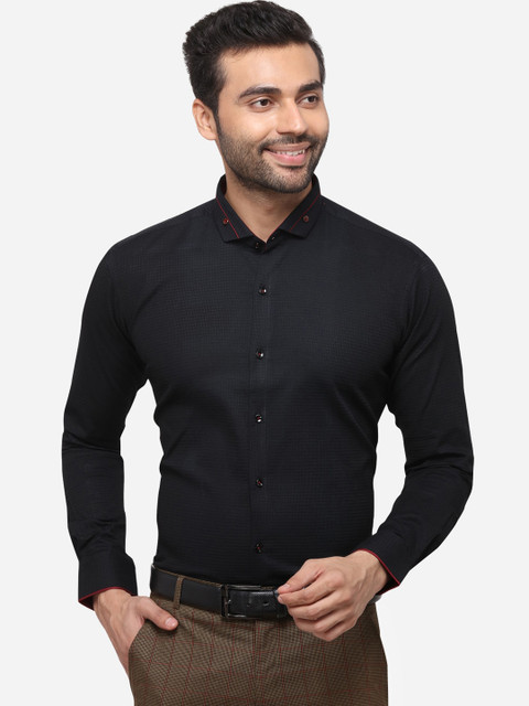 

Greenfibre Men Black Slim Fit Self Design Formal Shirt
