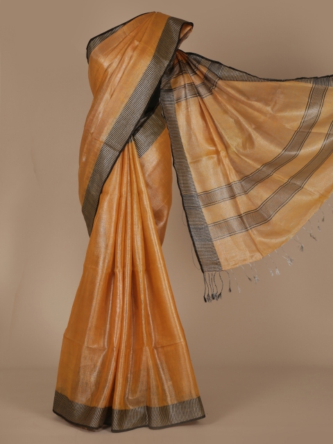 

Pothys Mustard Yellow Solid Pure Linen Saree