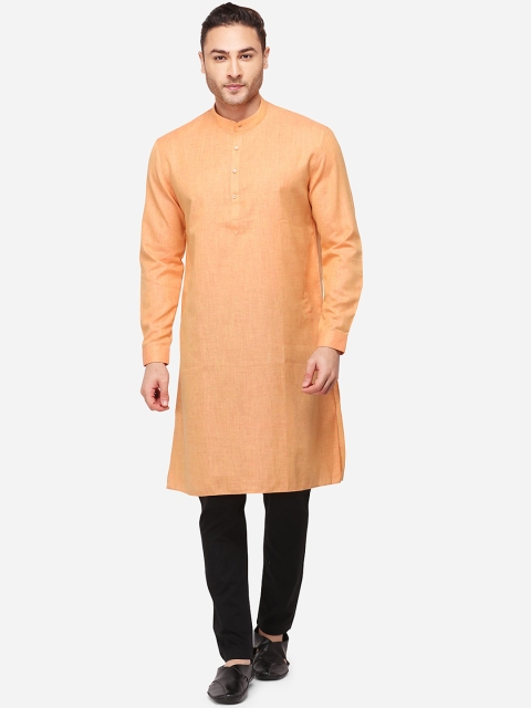 

JADE BLUE Men Peach-Coloured Woven Design Straight Modi Kurta
