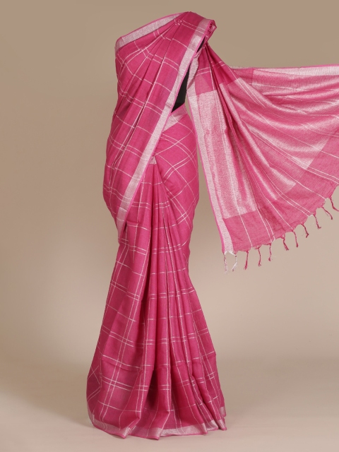 

Pothys Magenta Checked Pure Linen Saree