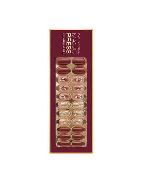 

Dashing Diva Maroon & Gold MAGICPRESS GLAM WAVE Artificial Nails