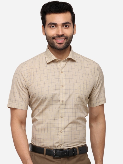 

Greenfibre Men Cream-Coloured & Blue Regular Fit Checked Formal Shirt