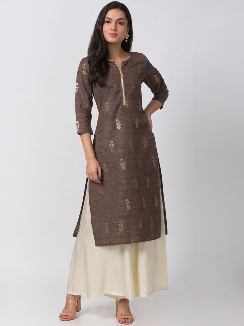 

Ethnicity Women Brown Printed Straight Kurta