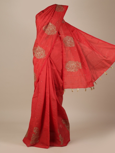 

Pothys Red Woven Design Jute Silk Saree