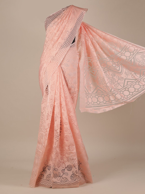 

Pothys Peach-Coloured Woven Design Jute Silk Saree